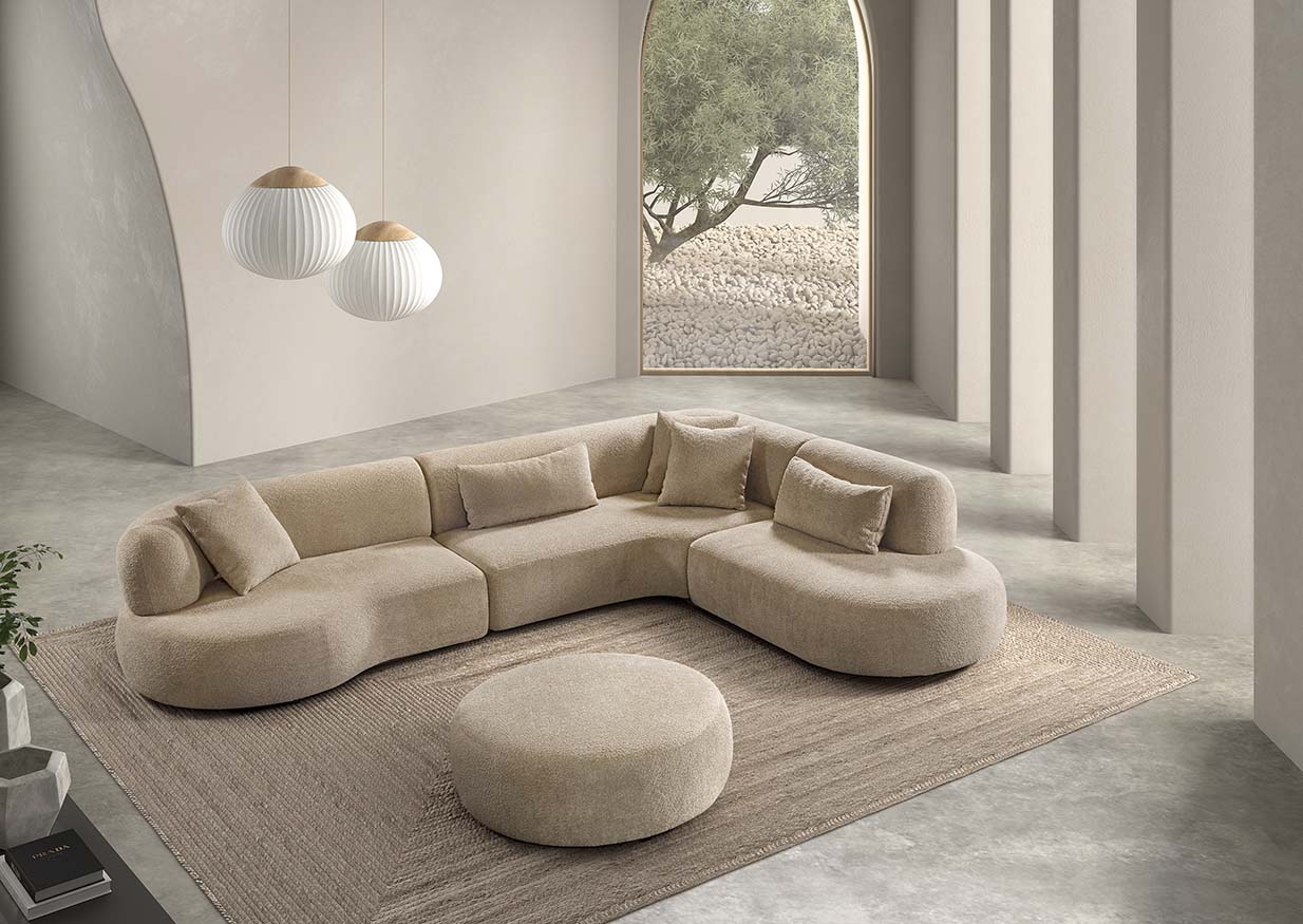 Salon New York contemporain en tissu beige
